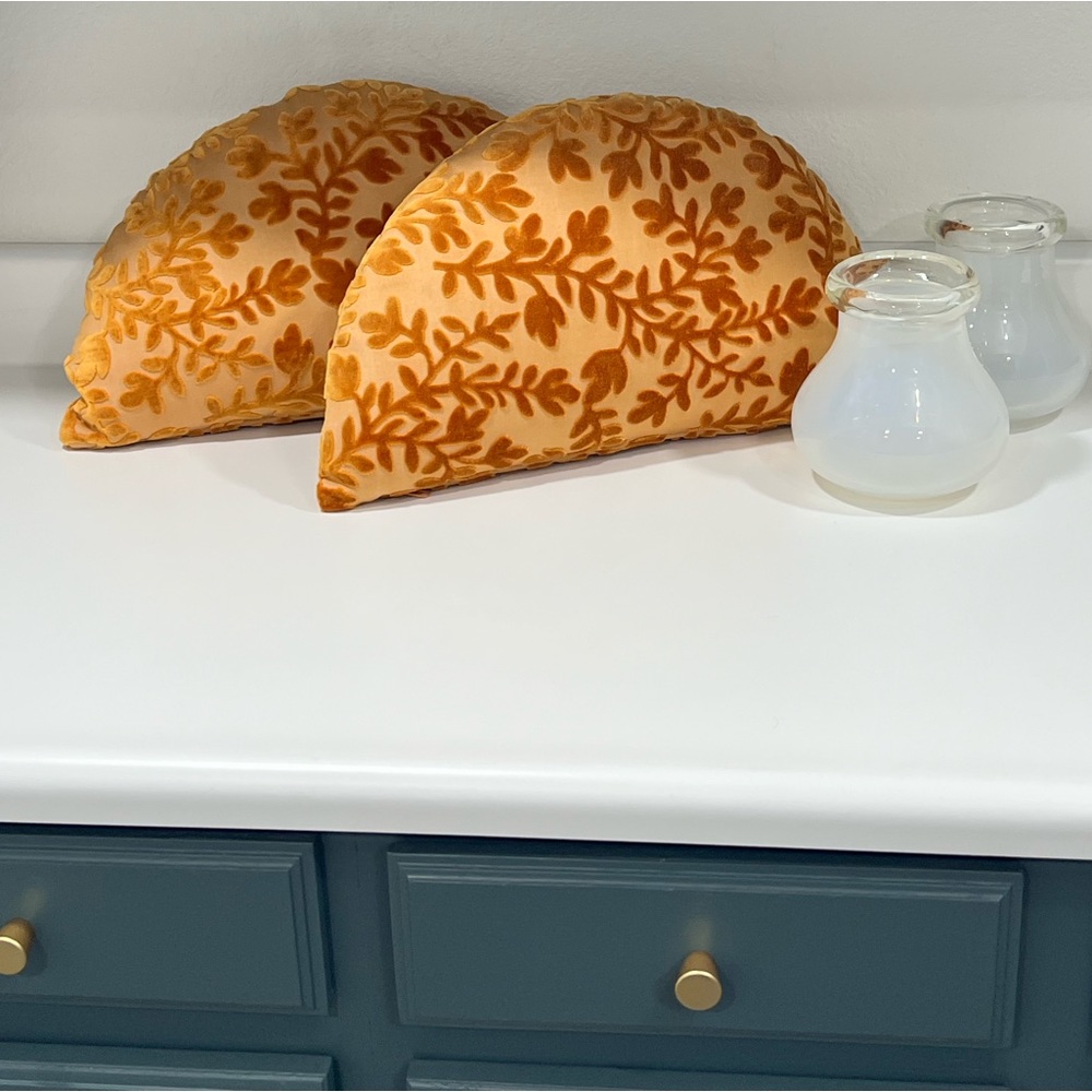 Velvet Burnout Retro Floral Half Round Pillows (Set Of 2) - Picture 3 of 12